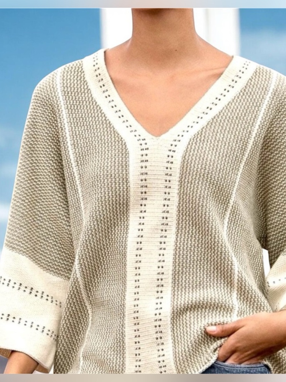 Wrap London V-Neck 3/4 Sleeve 100% Cotton Woven Top Sz 6